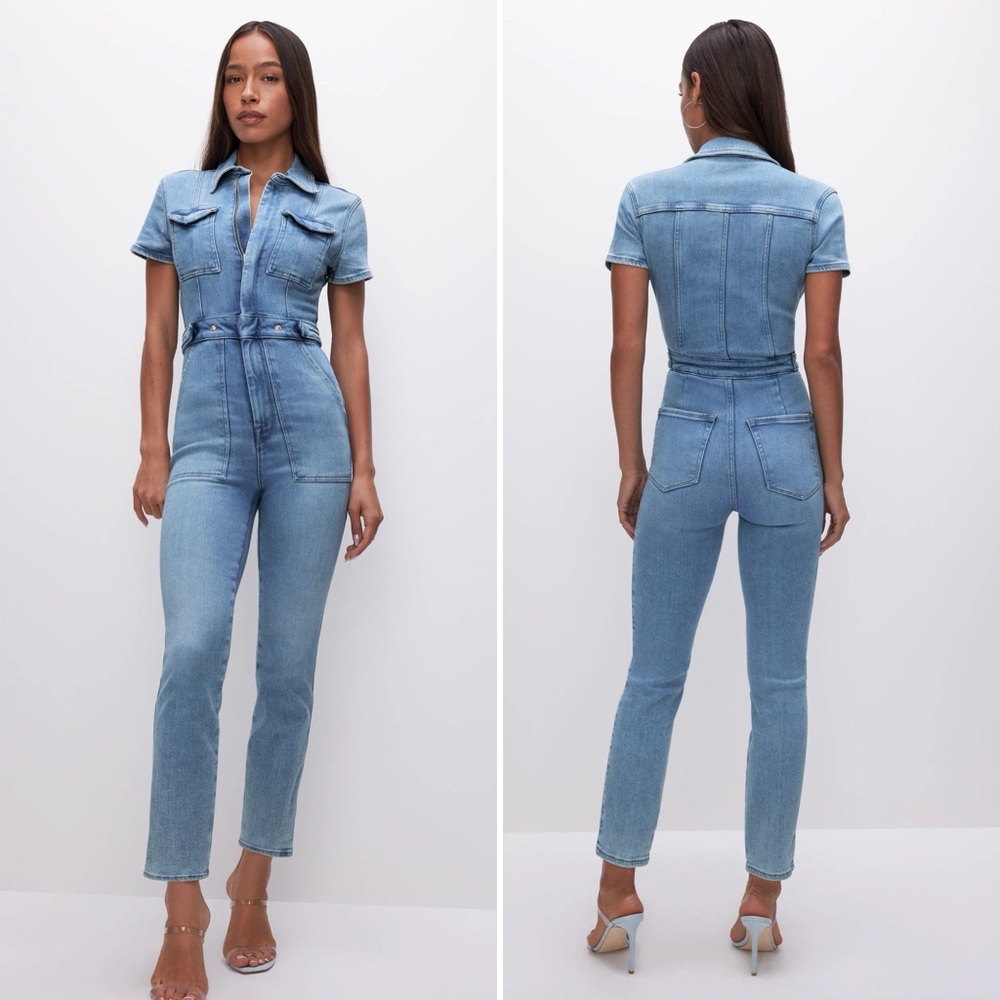 Good American Fit For Success Denim Jumpsuit in Blue 274 Sz. L Tag is off,